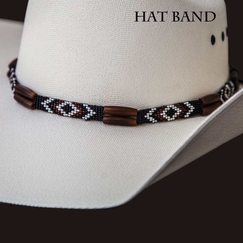 画像1: ハット バンド ホースヘアー・ビーズ・ボーン（ブラウン・ブラック）/Hat Band
