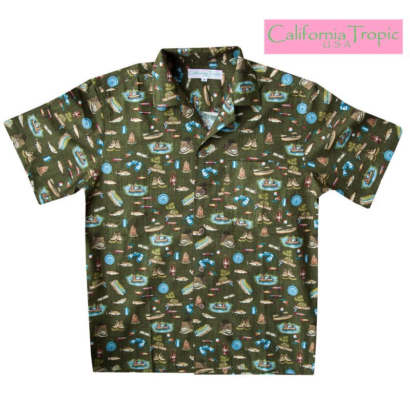 画像: カリフォルニア トロピック USA キャンプシャツ（フィッシング・フォレストグリーン）/California Tropic Camp Shirt