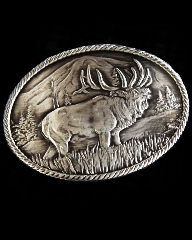 画像: モンタナシルバースミス アウトドア ベルト バックル ワイルド エルク/Montana Silversmiths Wild Elk Carved Belt Buckle