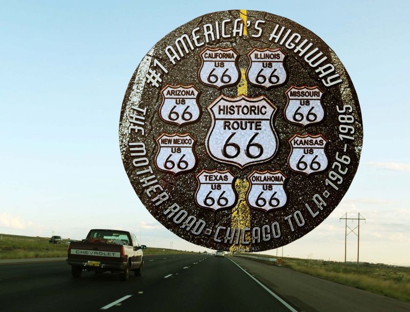 画像: ルート66 8州 ブラックトップ メタルサイン/Metal Sign Route 66