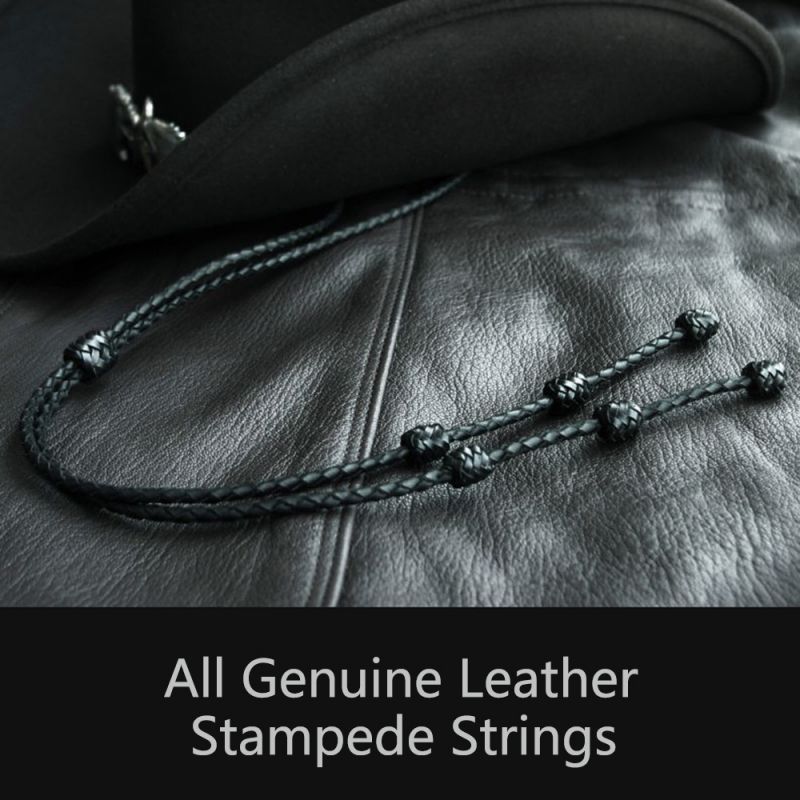 画像1: レザー スタンピード ストリングス ブラック（ハット用あごひも）/Leather Stampede Strings