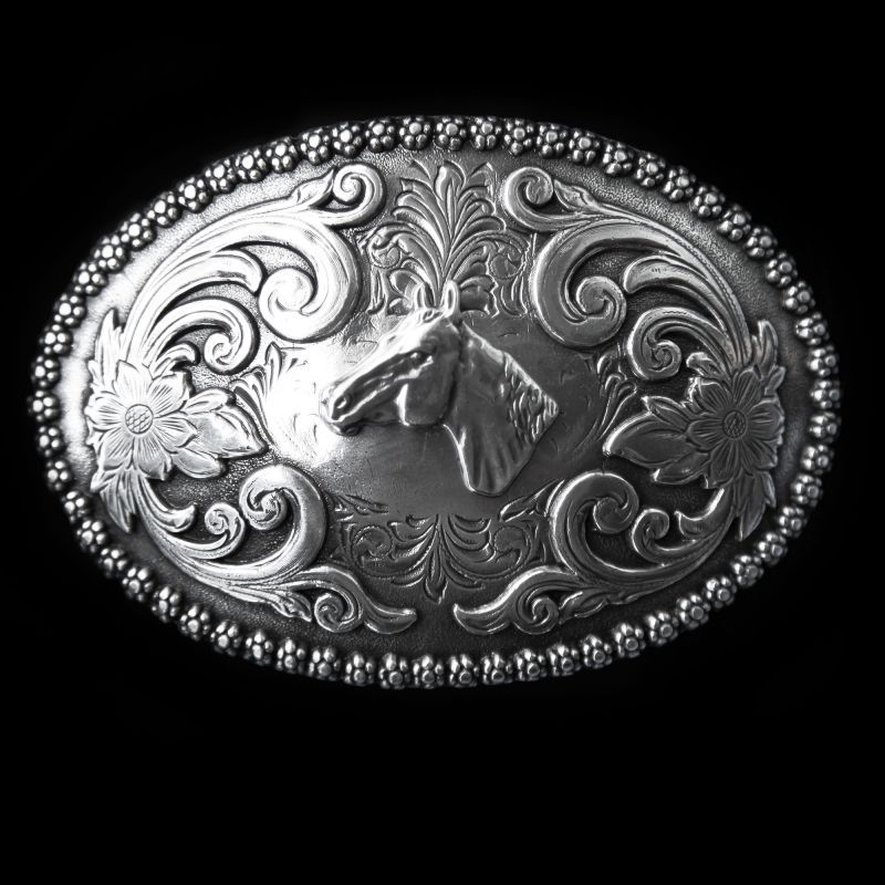 画像1: ノコナ ベルト バックル ホースヘッド フローラル/Nocona Belt Buckle