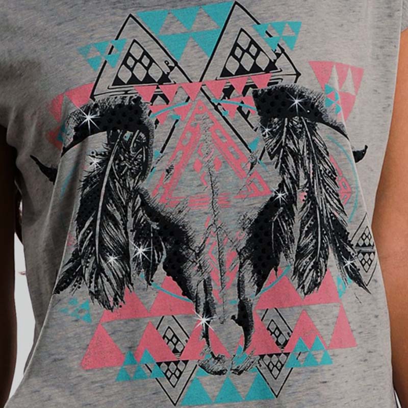 画像: レディース ラインストーン ウエスタン Tシャツ グレー（半袖）/Women's Western T-shirt