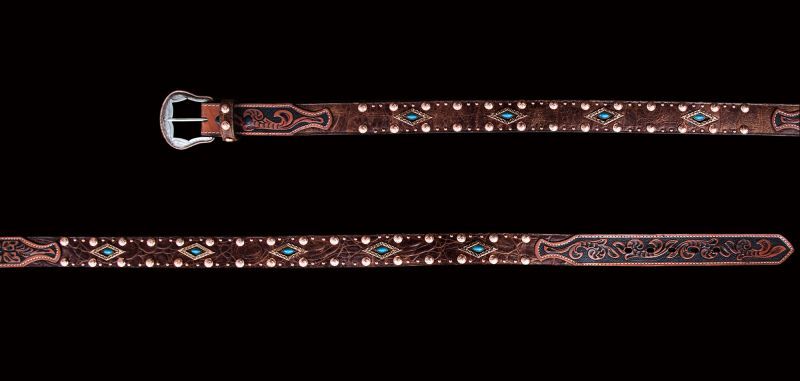 画像: ウエスタン レザー ベルト（ブラウン・ターコイズ）/Western Leather Belt