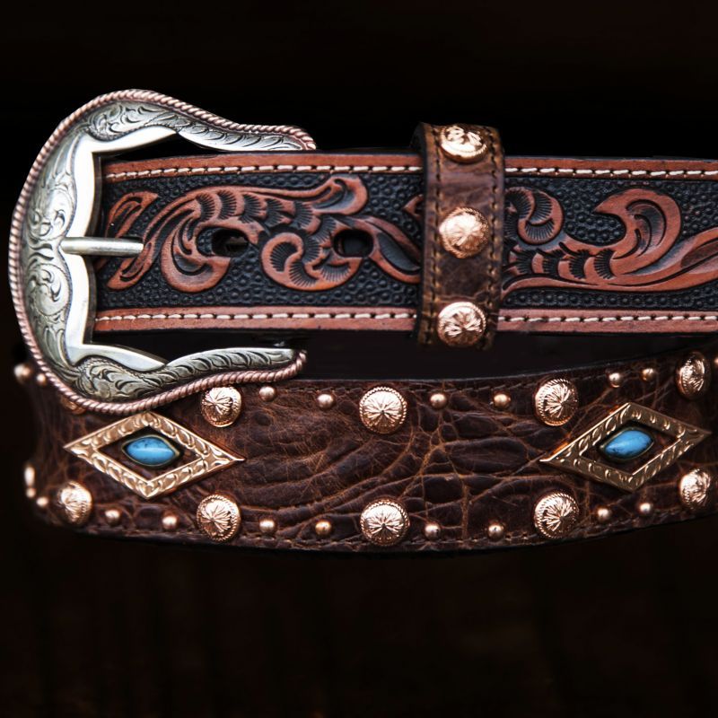 画像: ウエスタン レザー ベルト（ブラウン・ターコイズ）/Western Leather Belt