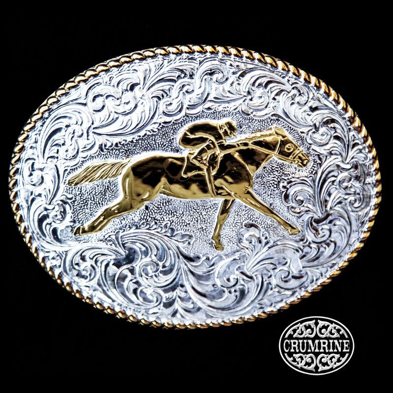 画像1: クラムライン ベルト バックル ホース（ゴールド・シルバー）/Crumrine Belt Buckle(Rope Edge/Race Horse)