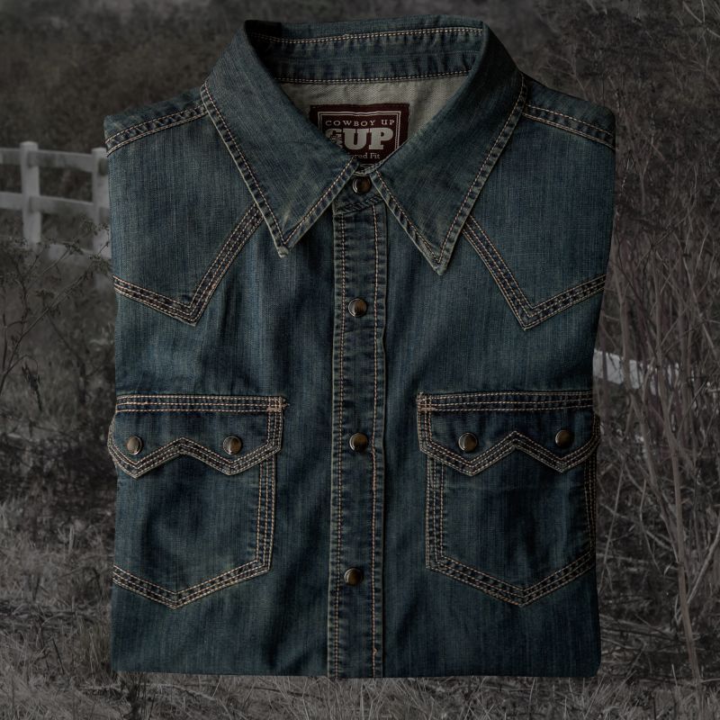 画像1: ビンテージウォッシュ ウエスタン デニム シャツ（インディゴ）L/Western Denim Shirt