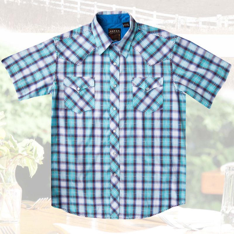 画像: ローパー ウエスタンシャツ（ターコイズ・ホワイト・ブラウン/半袖）/Roper Short Sleeve Western Shirt