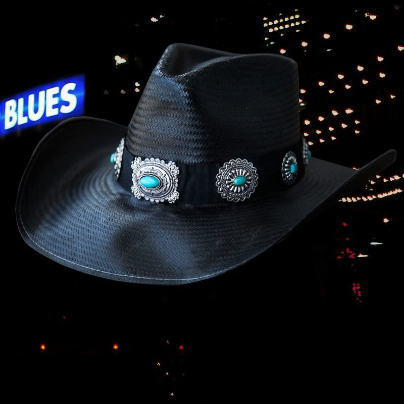 画像2: ブルハイド ウエスタン ストローハット ア ナイト トゥ シャイン（ブラック/シルバー・ターコイズコンチョ）/Bullhide Western Straw Hat A Night To Shine(Black)