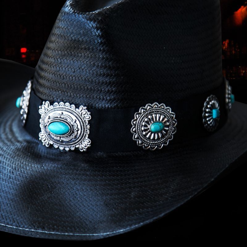 画像1: ブルハイド ウエスタン ストローハット ア ナイト トゥ シャイン（ブラック/シルバー・ターコイズコンチョ）/Bullhide Western Straw Hat A Night To Shine(Black)