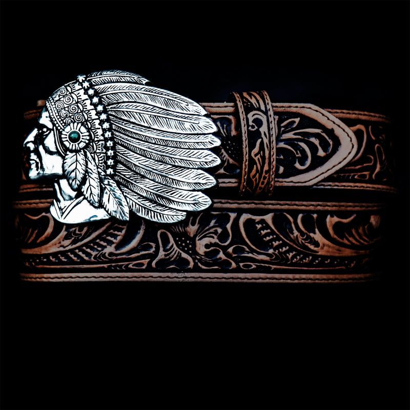 画像: トニーラマ インディアンチーフ ウエスタン レザーベルト（ブラウン）/Tony Lama Indian Chieftain Western Leather Belt(Brown)