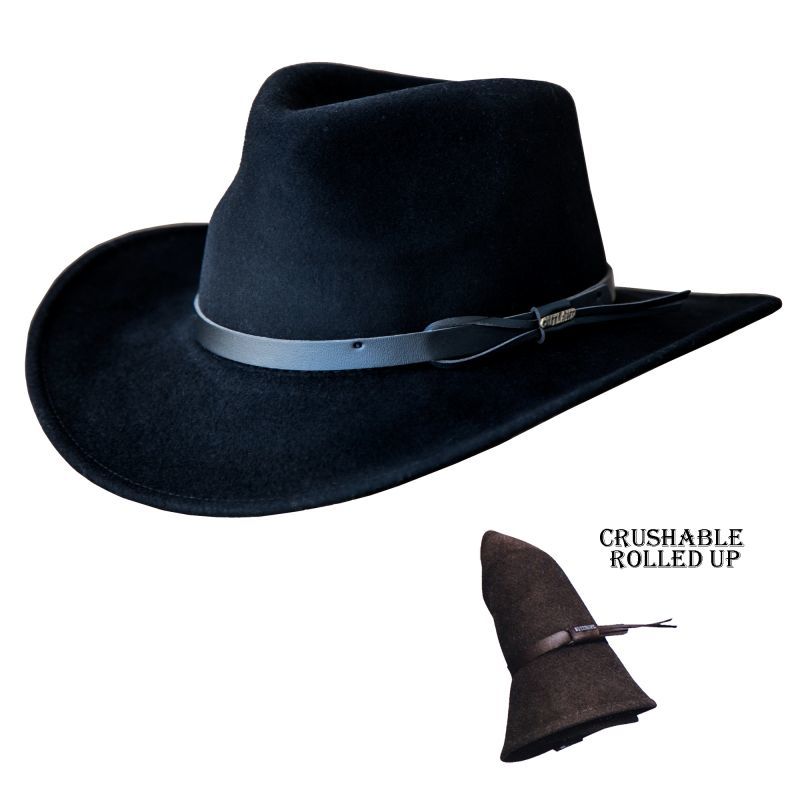 画像1: ブルハイド クラッシャブル ロールアップ プレミアムウール アウトドアハット ボイジャー/VOYAGER（ブラック）/Bullhide Outland Crashable Rolled Up Premium Wool Hat(Black)
