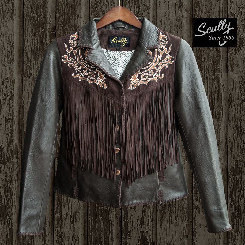 画像1: スカリー レディース フリンジ 刺繍 レザー ジャケット（ブラウン）/Scully Leather Fringe Jacket(Women's)
