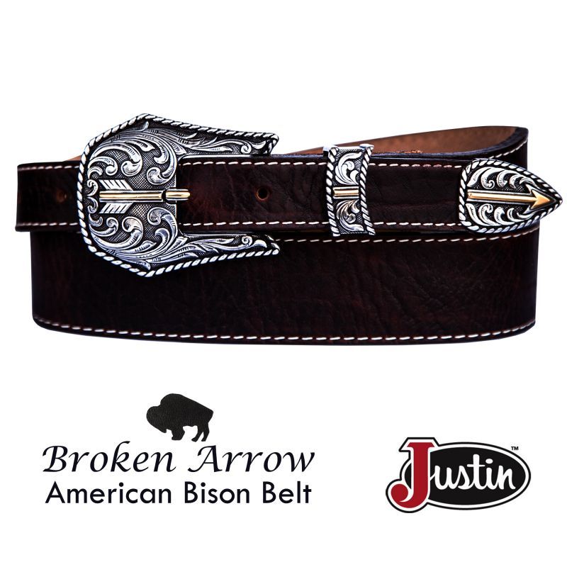 画像1: ジャスティン ブロークン アロー バッファロー ベルト（ブラウン）/Justin Broken Arrow Amercan Bison Belt(Brown)