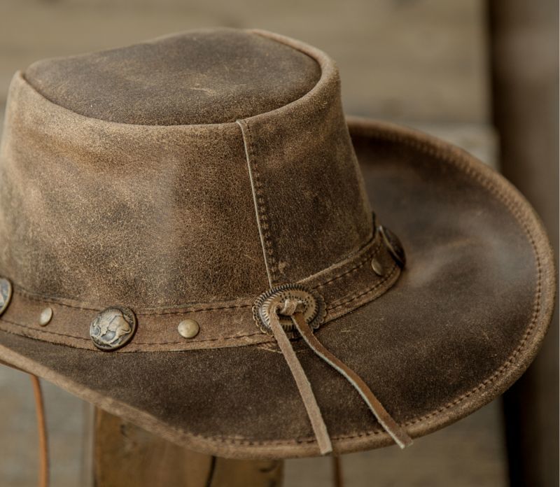 画像: バッファロー コンチョ レザー ハット・あご紐つき（ブラウン）/Leather Hat(Brown)