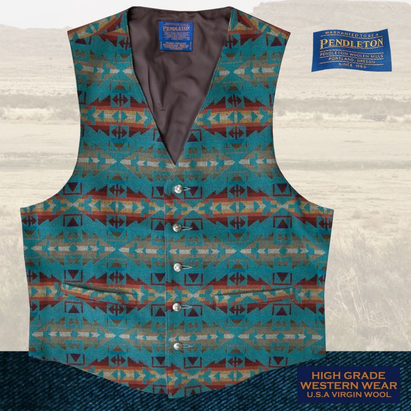 画像1: ペンドルトン U.S.A ヴァ－ジン ウール ベスト（ライトターコイズ）L/Pendleton U.S.A Virgin Wool Vest(Light Turquoise)