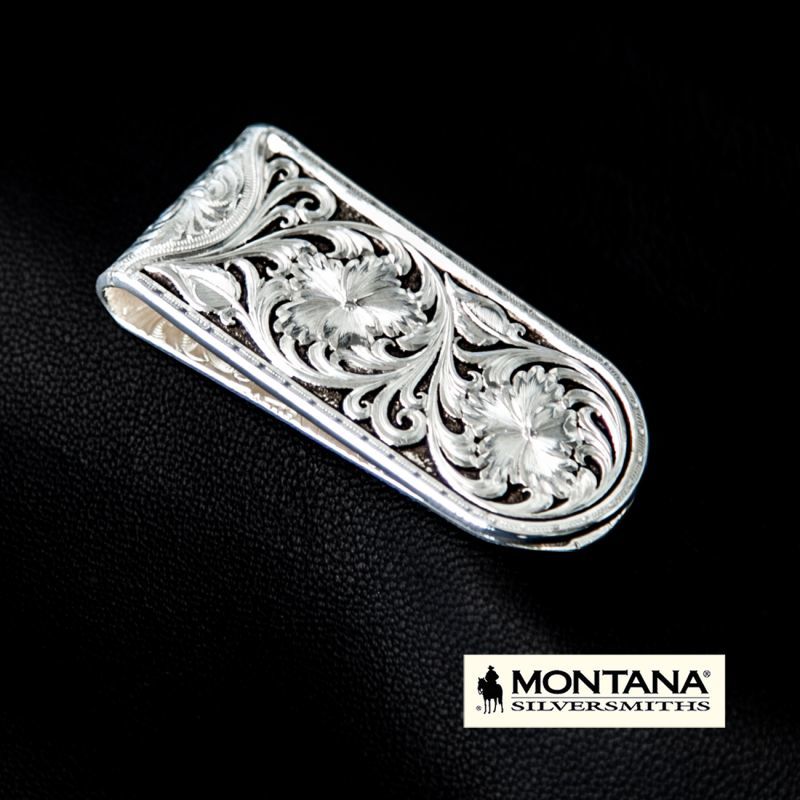 画像: モンタナシルバースミス アンティークシルバー シェリダンワイルドローズ マネークリップ/Montana Silversmiths Antiqued Sheridan Rose Money Clip