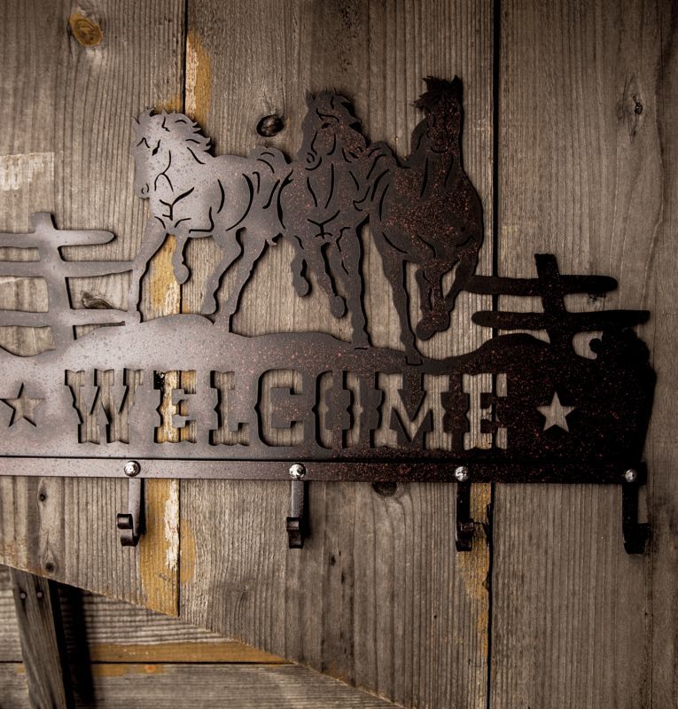画像: ランニングホース&スター ウエスタン ウェルカム ハンガー（ラストブラウン）/Metal Welcome Horse Welcome Hanger