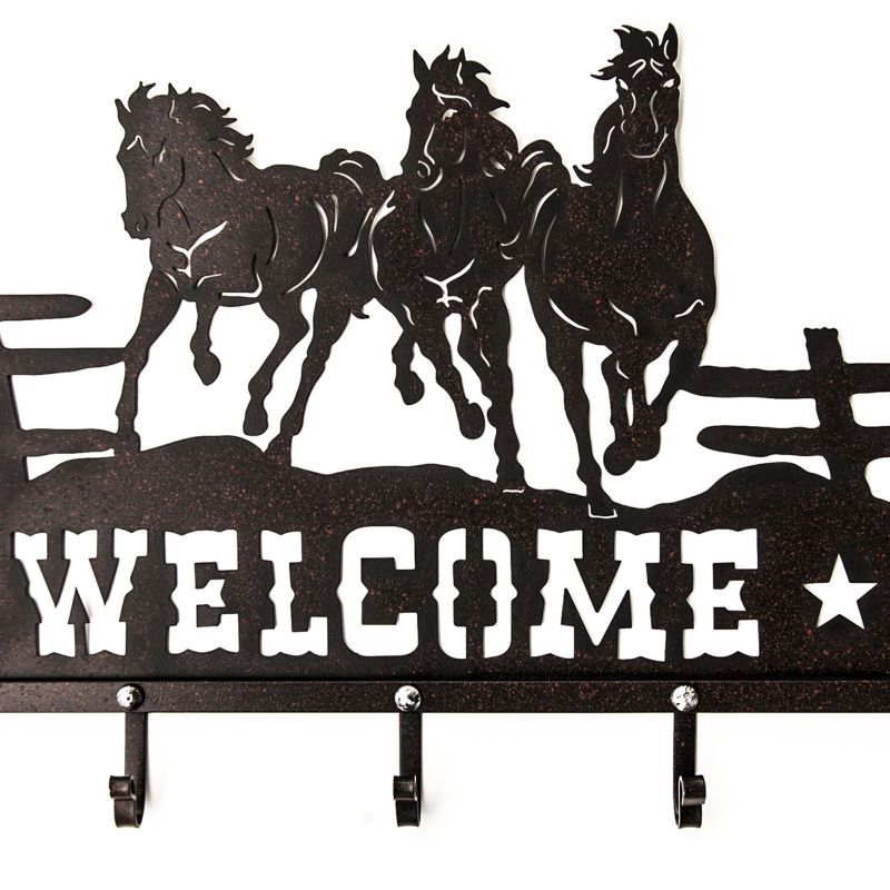 画像1: ランニングホース&スター ウエスタン ウェルカム ハンガー（ラストブラウン）/Metal Welcome Horse Welcome Hanger