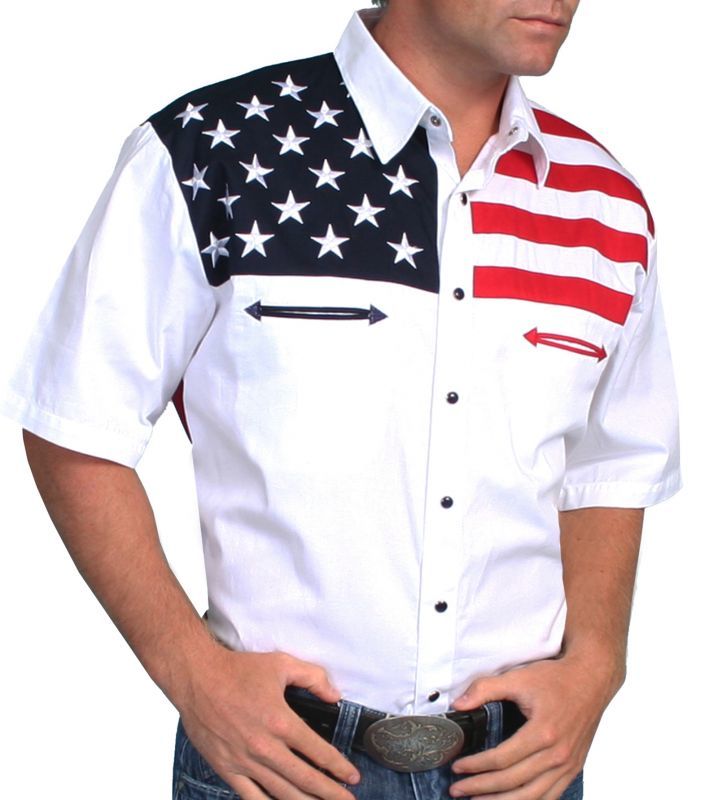 画像: スカリー USA 刺繍シャツ（メンズ 半袖/アメリカンフラッグ）/Scully Short Sleeve Western Shirt