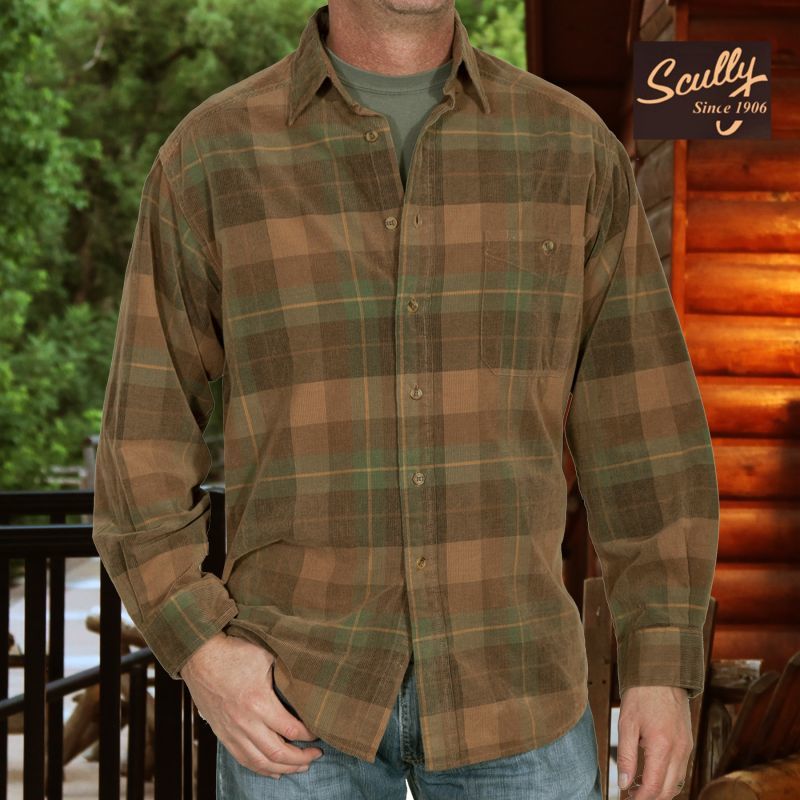 画像: スカリー 長袖 コーデュロイ シャツ ブラウン・グリーンS/Scully Long Sleeve Corduroy Plaid Shirt