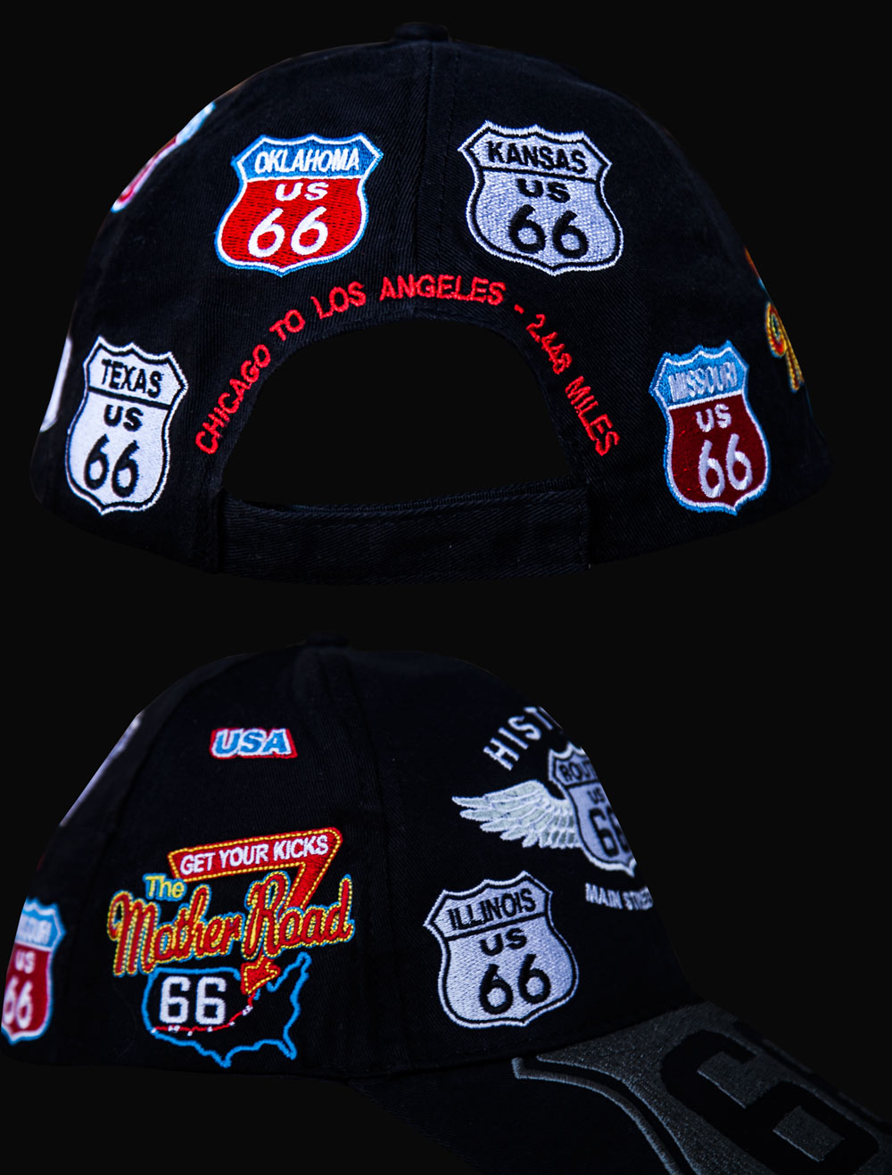 画像: ルート66 8州 刺繍 ワッペン キャップ（ブラック）/Route 66 Cap(Black)