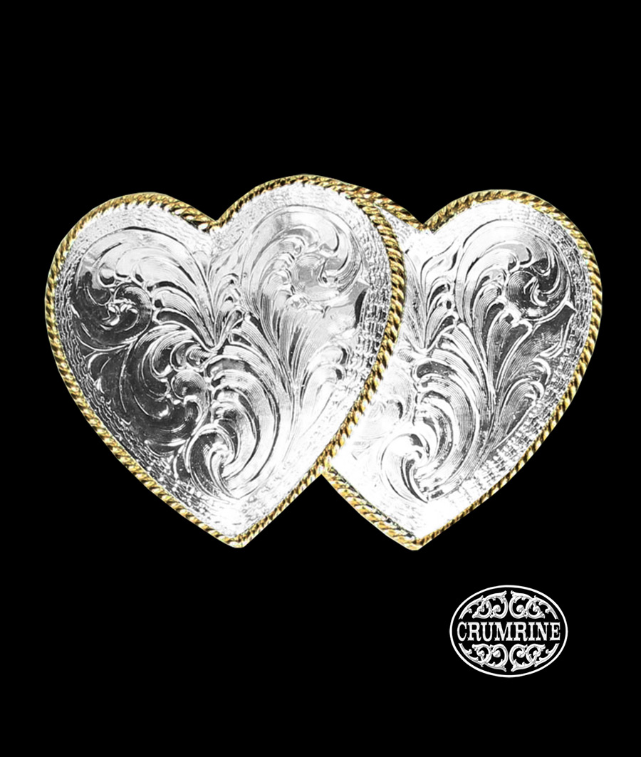 画像: クラムライン ダブル ハート ベルト バックル（シルバー・ゴールド）/Crumrine Double Heart Belt Buckle(Silver/Gold)