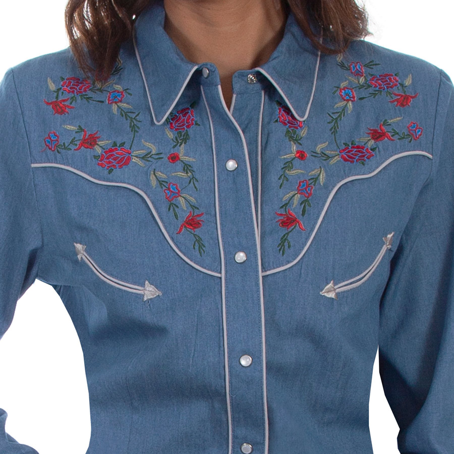 画像: スカリー ローズ刺繍 デニム ウエスタン シャツ（長袖/デニム）/Scully Long Sleeve Western Shirt(Women's)