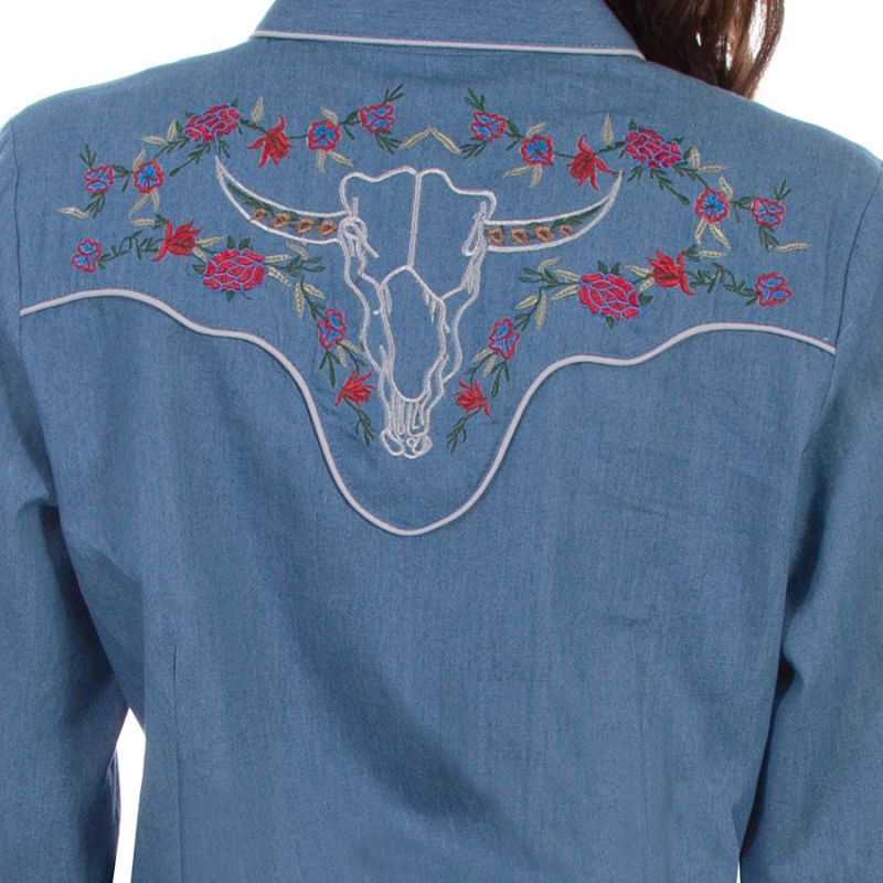 画像: スカリー ローズ刺繍 デニム ウエスタン シャツ（長袖/デニム）/Scully Long Sleeve Western Shirt(Women's)