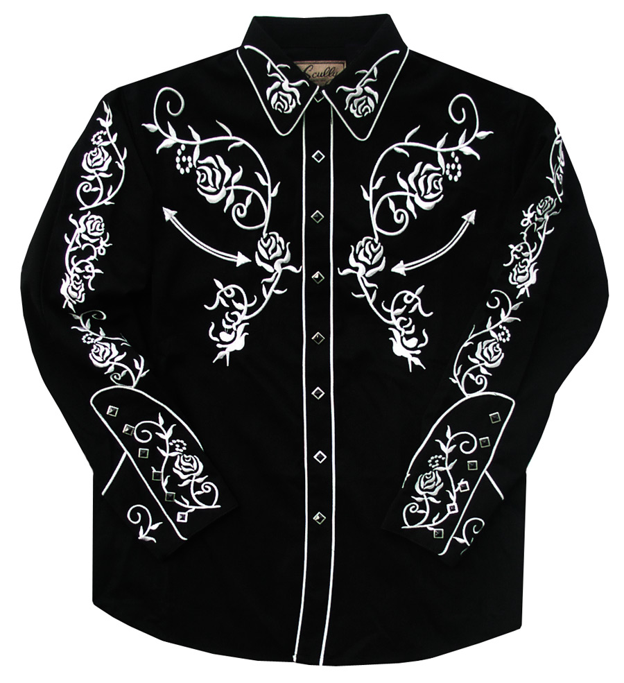 画像: スカリー 刺繍 ウエスタン シャツ（長袖/ブラック・シルバーホワイト）/Scully Long Sleeve Embroidered Western Shirt