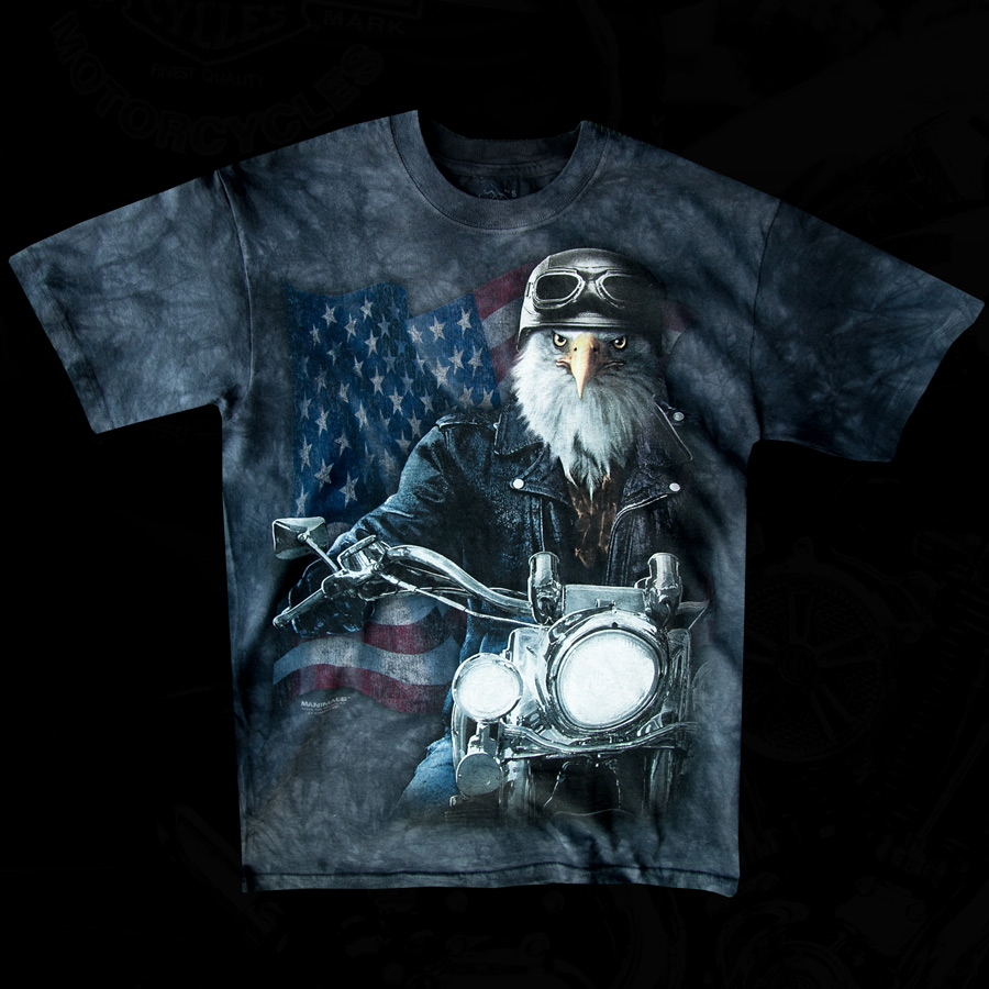 画像: アメリカンバイカー・アメリカンイーグル＆星条旗 半袖Tシャツ（ブラック）/Motorcycle American Eagle/U.S.A Shortsleeve T-shirt(Black)