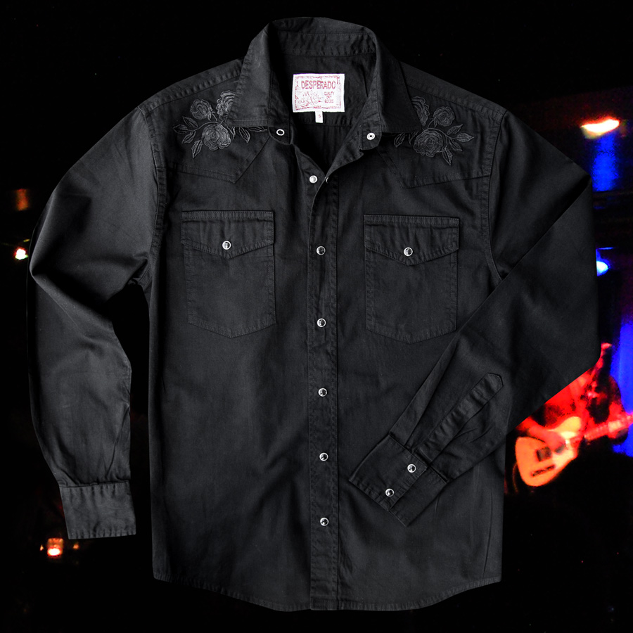 画像4: スナップフロント ウエスタンシャツ（ブラック・ブラックローズ刺繍）/Long Sleeve Western Shirt(Black/Black Rose)