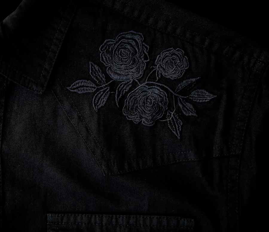 画像: スナップフロント ウエスタンシャツ（ブラック・ブラックローズ刺繍）/Long Sleeve Western Shirt(Black/Black Rose)