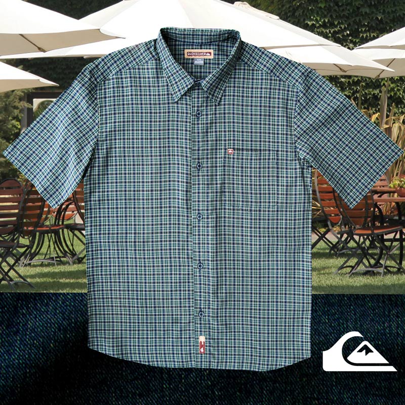 画像: クイックシルバー 半袖 シャツ（グリーン・ブルー）/Quiksilver Tencel Plaid Shortsleeve Shirt(Green/Blue)