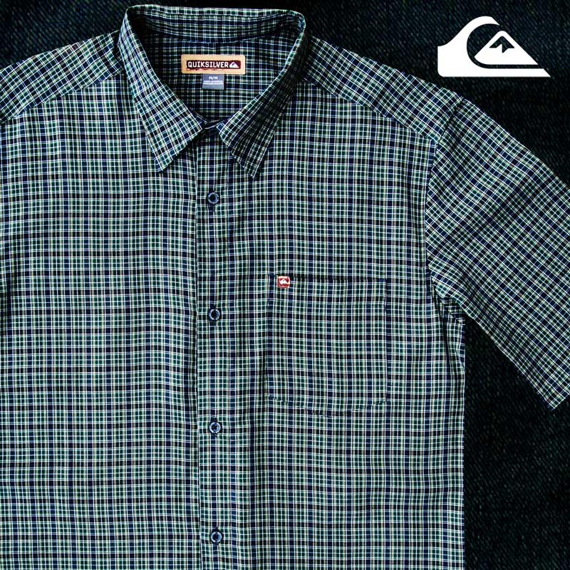 画像1: クイックシルバー 半袖 シャツ（グリーン・ブルー）/Quiksilver Tencel Plaid Shortsleeve Shirt(Green/Blue)