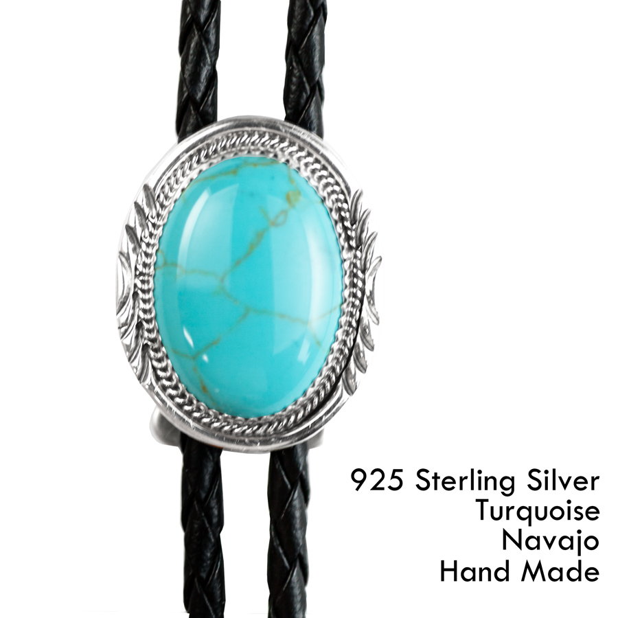 ターコイズ&シルバー ボロタイ ネイティブアメリカン ナバホ族 ハンドメイド/Navajo Turquoise&Sterling Silver  Bolo Tie