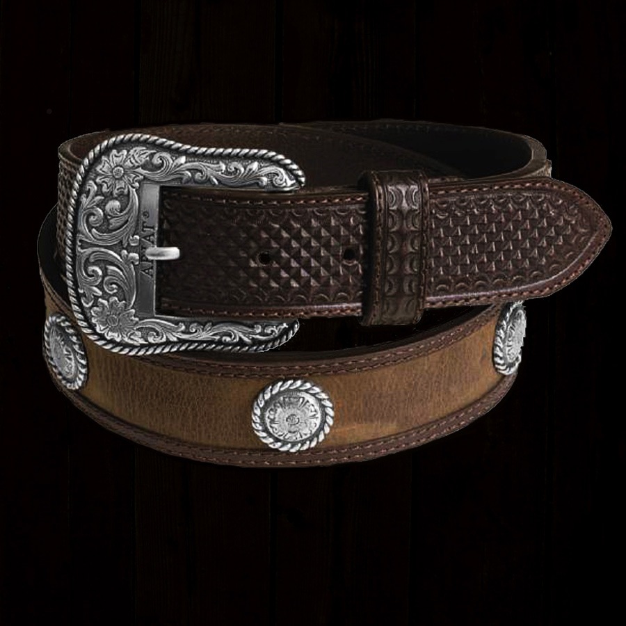 画像1: ウエスタン レザー コンチョ ベルト（ブラウン）34/Western Leather Belt（Brown)