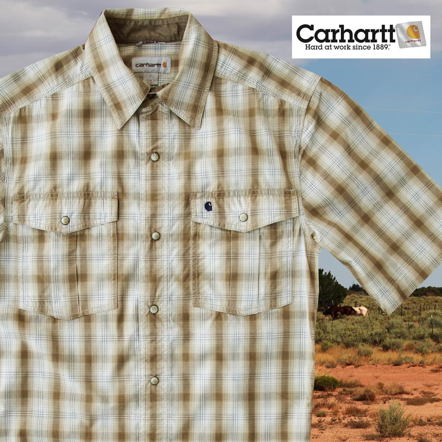 画像1: カーハート 半袖 スナップフロント シャツ（ライトブラウン）S/Carhartt Short Sleeve Shirt