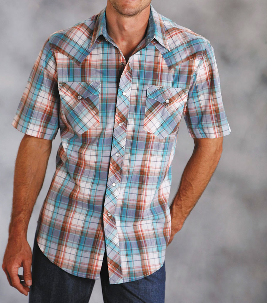 画像2: ローパー ウエスタンシャツ（ターコイズ・デニム・ブラウン/半袖）/Roper Short Sleeve Western Shirt