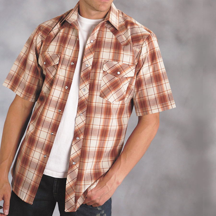 画像1: ローパー ウエスタンシャツ （ブラウン/半袖）XL/Roper Short Sleeve Western Shirt
