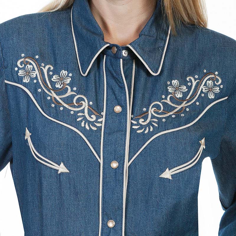 画像2: スカリー フローラル刺繍 ラインストーン ウエスタン シャツ（長袖/デニム）/Scully Long Sleeve Western Shirt(Women's)