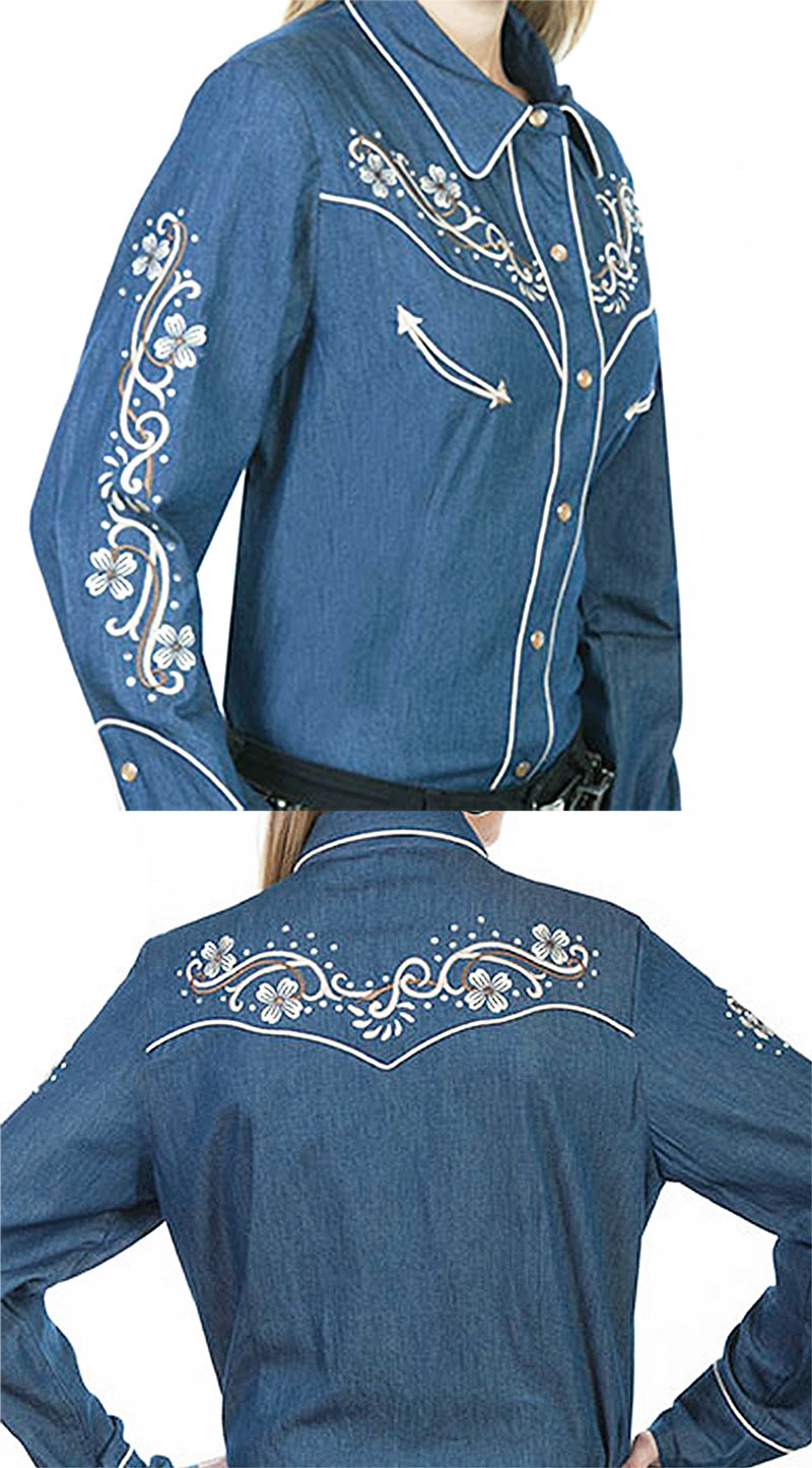 画像5: スカリー フローラル刺繍 ラインストーン ウエスタン シャツ（長袖/デニム）/Scully Long Sleeve Western Shirt(Women's)