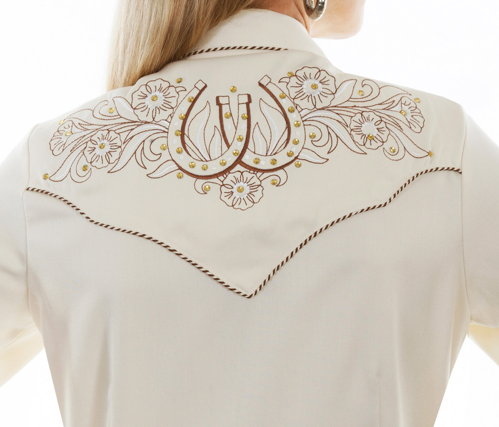 画像: スカリー ローズ＆ホースシュー刺繍 ラインストーン ウエスタン シャツ（長袖/クリーム）/Scully Long Sleeve Western Shirt(Women's)