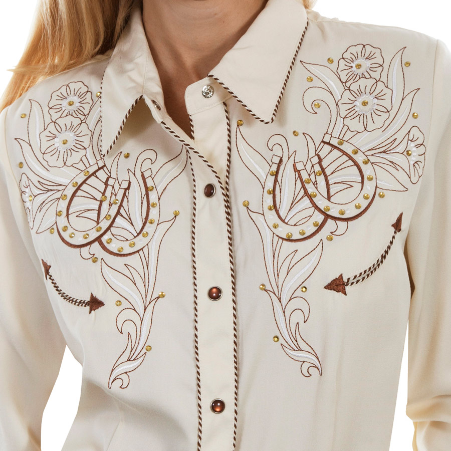 画像: スカリー ローズ＆ホースシュー刺繍 ラインストーン ウエスタン シャツ（長袖/クリーム）/Scully Long Sleeve Western Shirt(Women's)