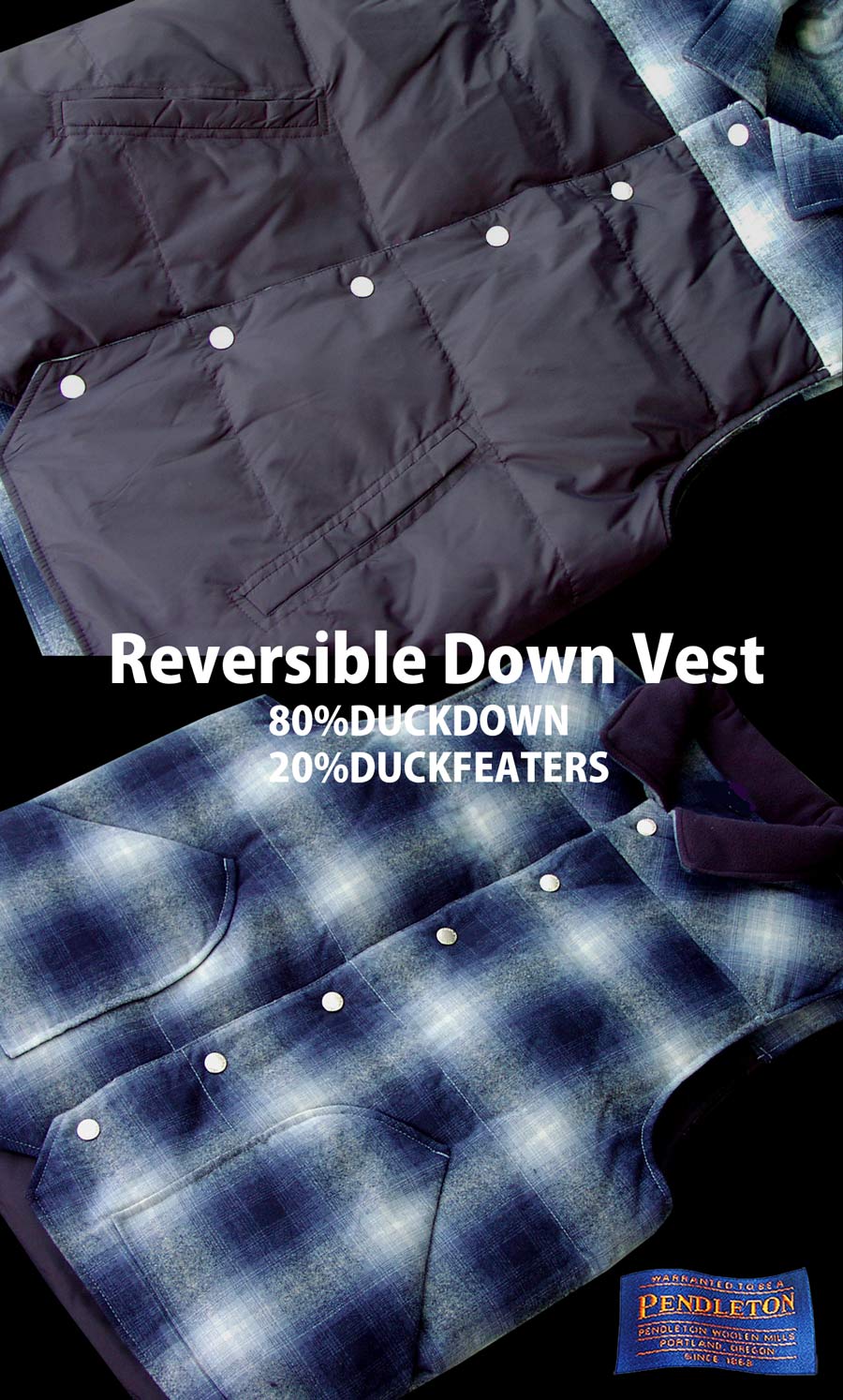 画像: ペンドルトン リバーシブル ダウン ベスト(ブルー・ネイビー）S/Pendleton Reversible Down Vest(Blue/Navy)