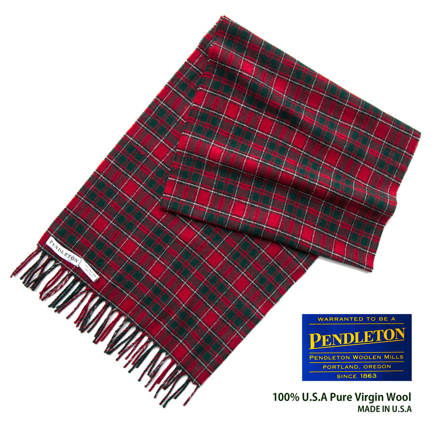 ペンドルトン ピュアバージンウール マフラー（レッド・グリーン・ホワイト）/Pendleton Pure Virgin Wool Muffler
