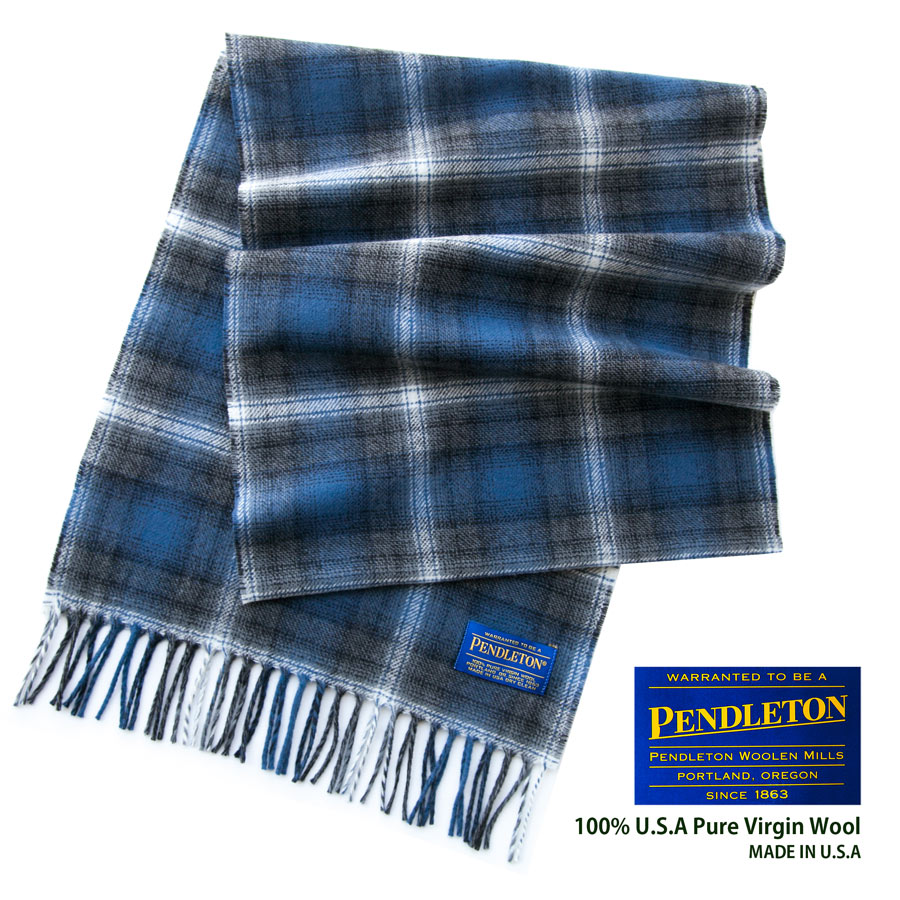 画像1: ペンドルトン ピュアバージンウール マフラー(ブルー・グレー)/Pendleton Whisperwool Muffler(Blue/Gray)