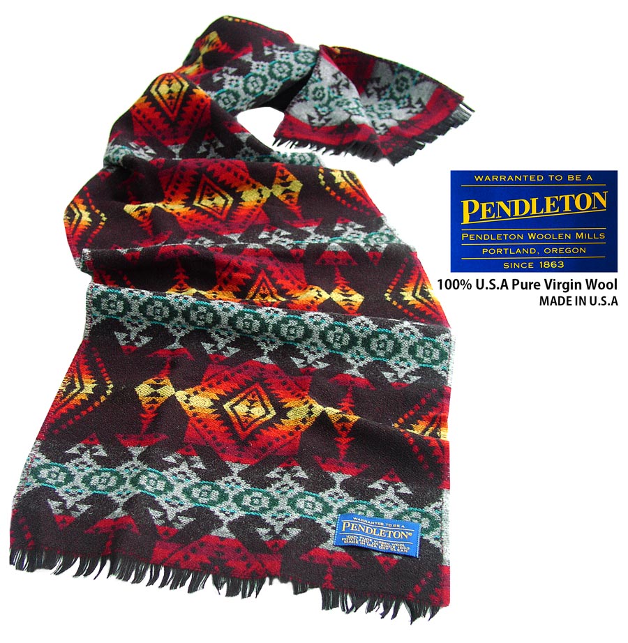 画像: ペンドルトン ピュアバージンウール ジャガード マフラー（ブラック・グレー・レッド・イエロー）/Pendleton Jacquard Muffler