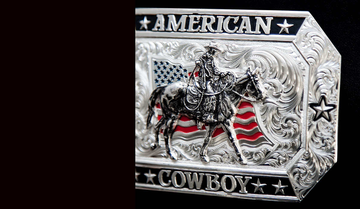 画像: モンタナシルバースミス アメリカン カウボーイ フラッグ・ホースライディング ベルト バックル/Montana Silversmiths American Cowboy Flag Belt Buckle