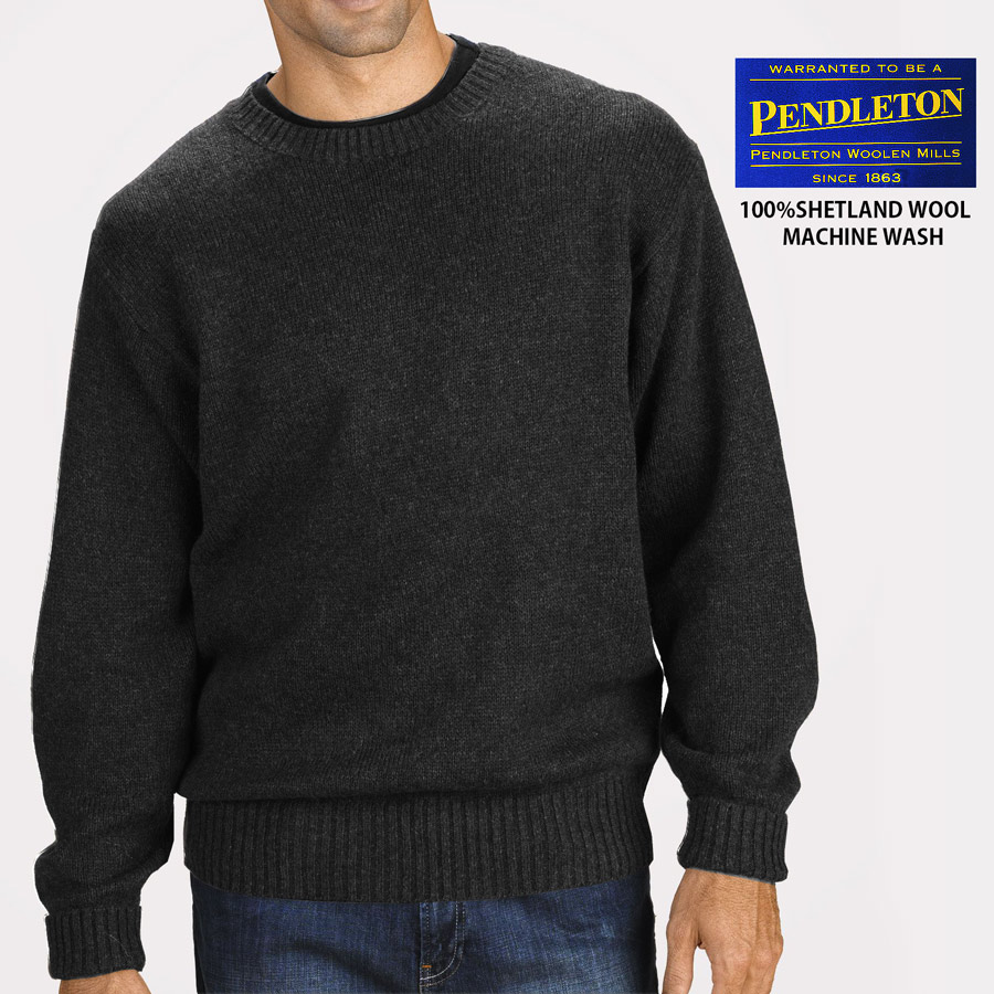 画像1: ペンドルトン シェトランド ウール セーター（ブラック ヘザー）/Pendleton Shetland Wool Sweater Black Heather